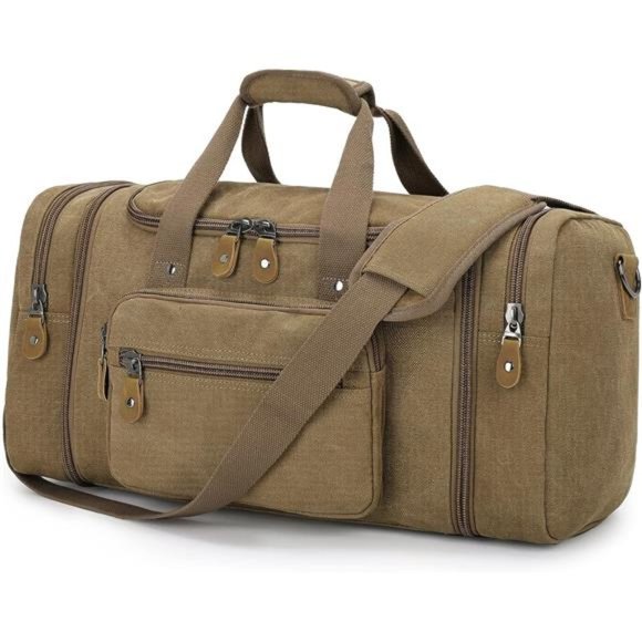 Canvas Duffle Bag for Travel, 50L Duffel Overnight Weekend Bag(Coffee)